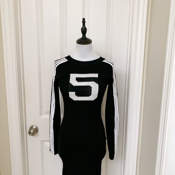 NWT Women Long Knee High Crew Neck Stripped Bodycon Knitted Sporty Casual Dress - Picture 6 of 7